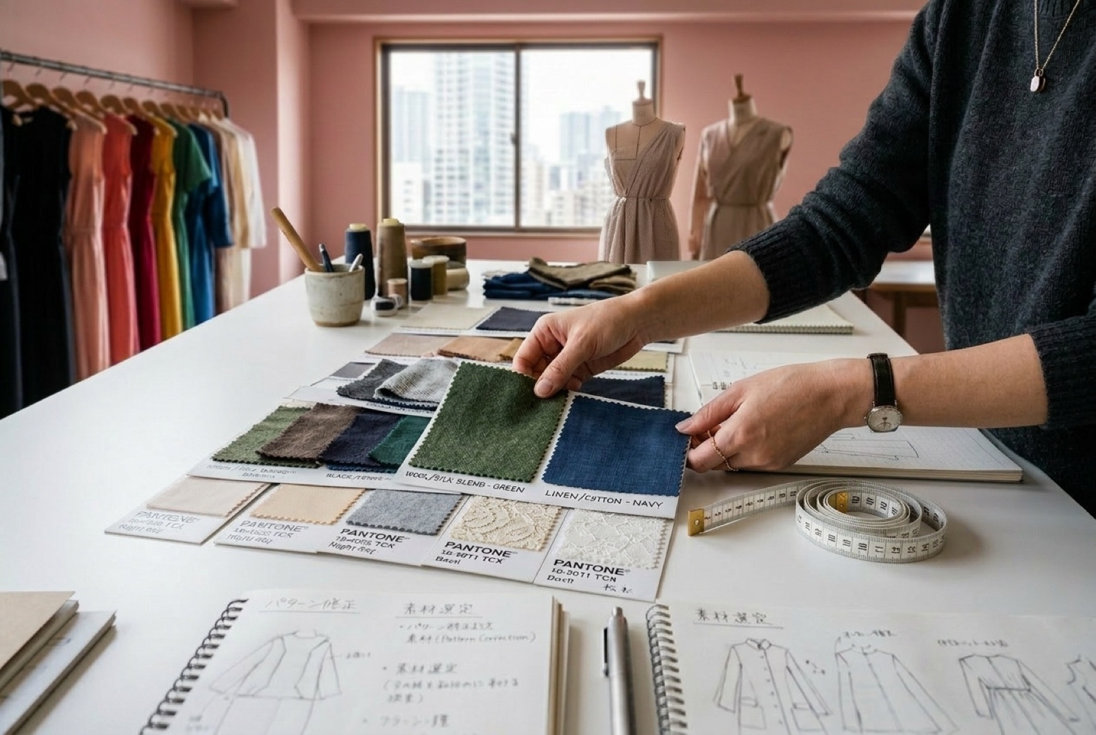 オリジナルエプロンの作り方完全ガイド|1枚から後悔しない選び方を専門メーカーが解説 5 オーダーメイドエプロンの仕様・カラーを選ぶ打ち合わせの様子